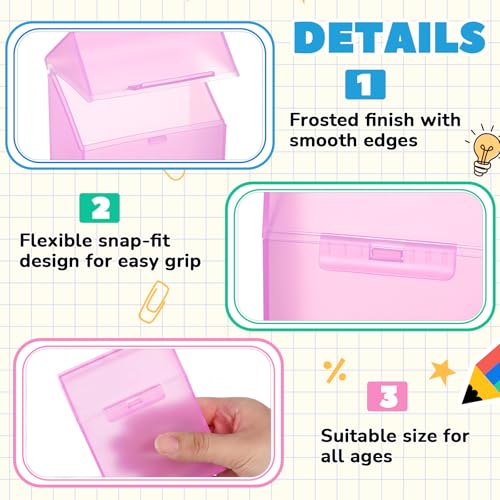 Image of Clabby 24 Pcs Clear Plastic Crayon Boxes Hold 24 Count, Pink | Organizer Box, Case, Colorful, Portable Storage Holder with Snap Lid, for Kids Boys Girls School Classroom Home Art Supply