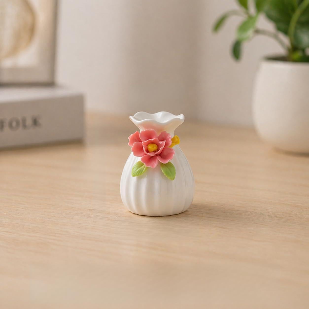 Handcrafted Mini Ceramic Flower Vase with Sculpted Pink Blossom – Decorative Bud Vase for Tabletop, Shelf & Gift Décor (8.8 cm Height)-image-38