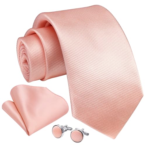 Image of Enlision Mens Ties Stripe Tie and Pocket Square Set Classic Formal Woven Neckties Handkerchief Cufflinks Wedding