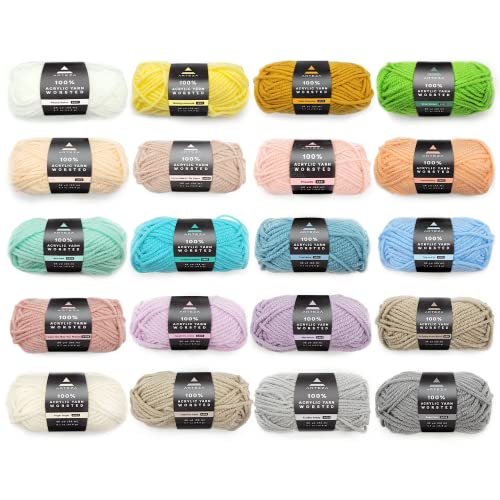 Arteza Acrylic Yarn for Crocheting, 20 Mini-Skeins of Worsted Yarn for Knitting in Light Colors, Machine Washable, Knitting & Crochet Supplies â Use with Knitting Needles and Crochet Hooks