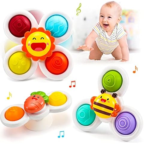 lenbest Suction Cup Spinner Toys - Baby Bath Toys - Sensory Toys for Babies - Teething Toys for Baby - Suction Cup Silicone | Sound & Color - Fidget Toy Gifts for Toddler Kids Baby Toys 6 Months+ Cover