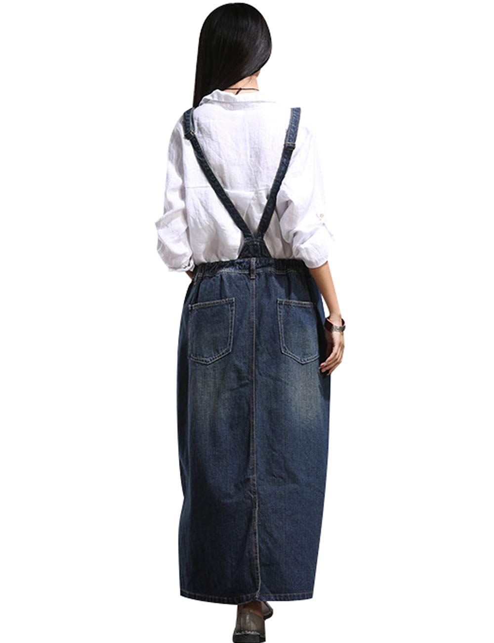 Femmes sans Manches Denim Robe Salopette Jupe Longue à Bretelles