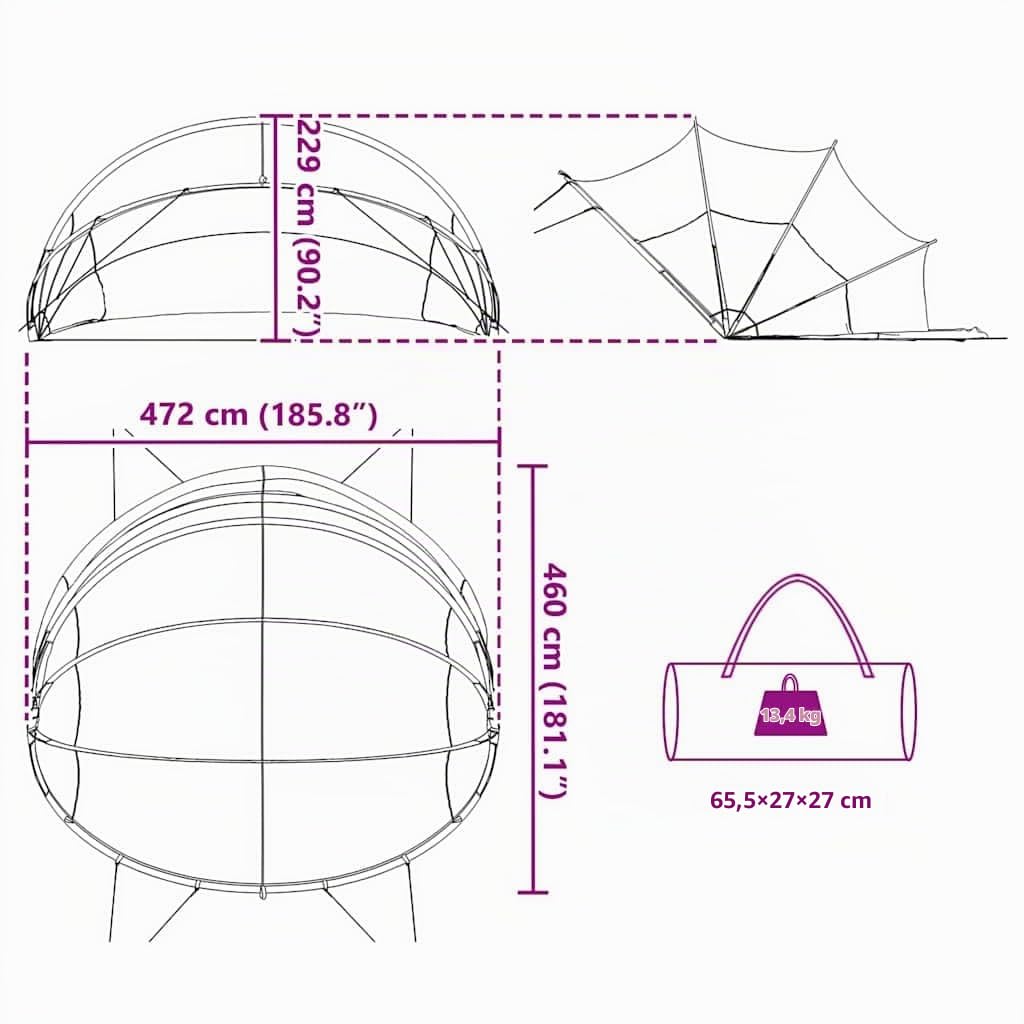 vidaXL Dôme de Piscine Gris et Orange 472 x 460 x 229 cm, Jardin et terrasse, dôme Moderne extérieur, auvent Anti-UV, Couverture de Piscine Pliable, Protection pour l'été