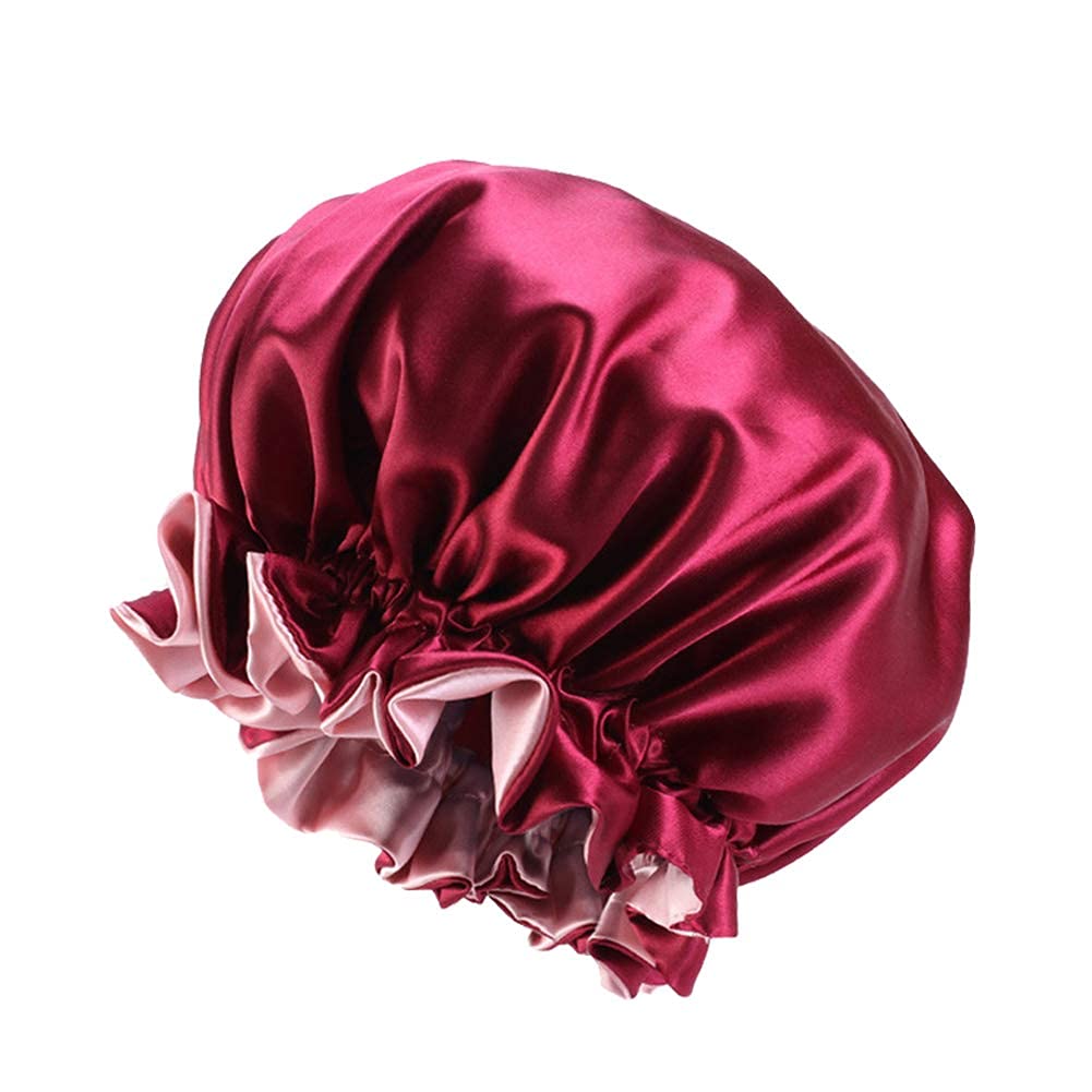 Satin Bonnet,Satin Sleep Cap for Women,Satin Bonnets For Women,Satin Sleeping Cap,Satin Hair Bonnet,Satin Silk Bonnet Sleep Cap,Satin Sleep Bonnet for Curly Hair,Extra Large, Double Layer(Wine Red)