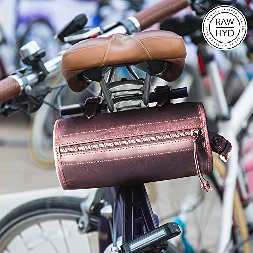 Leather Handlebar Bags For Bicycles – Leather Bicycle Bags For Handlebars - Cycling Accessories To Store Phone, Keys, & More – Travel Bike Frame Bag - Bike Pouch For Handlebars 9.4" L X 4.5" W #TOP1