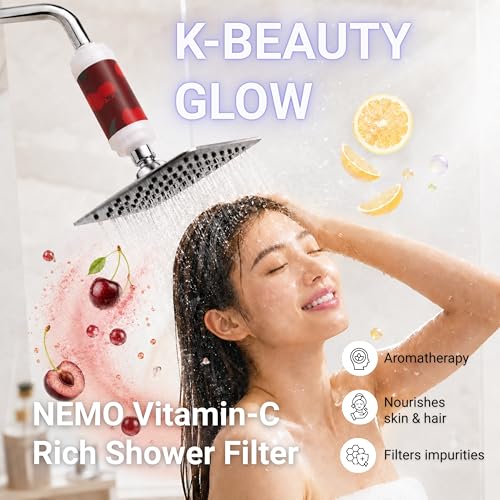 Image of NEMO Vitamin Shower Filter (Red Black Cherry) | Made in South Korea | Vitamin C + Glycerin Enriched | For Soft Skin & Smooth Hair | Advanced Chlorine & Rust Removal | De-stress with Aromatherapy