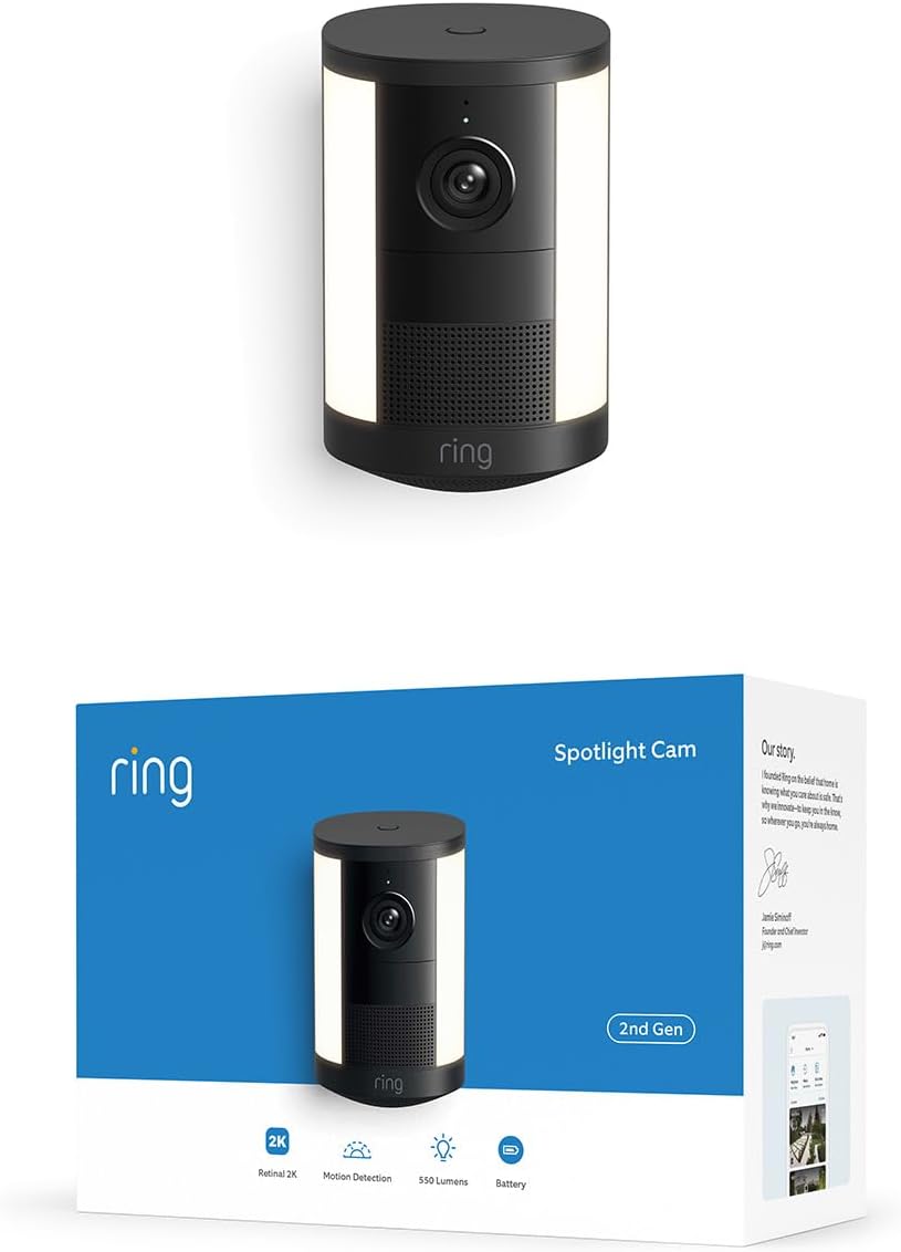 Spotlight Cam 2K (newest model), Battery, Home or business security, Wide-Angle Retinal 2K Video, 6x Enhanced Zoom, Motion-Activated Spotlights, Black