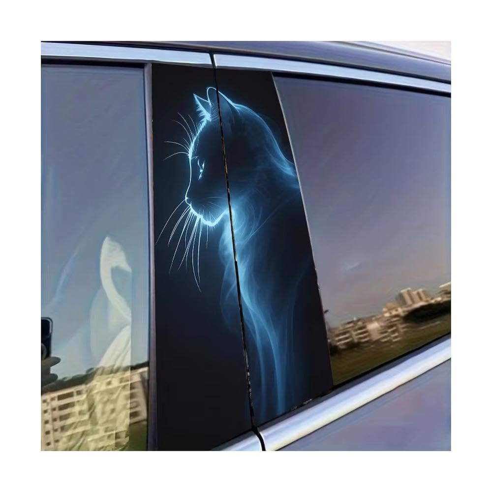 Decorative Items 2 PCS Car Window Pillar Stickers Smoky Spirit Cat Glossy Protective Polyethylene Film