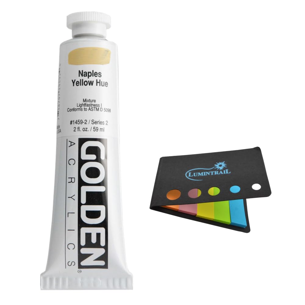 Golden Heavy Body Acrylic - 2 oz Tube Bundle with a Lumintrail Colored Sticky Notes Set (Naples Yellow Hue, 2 oz Tube)