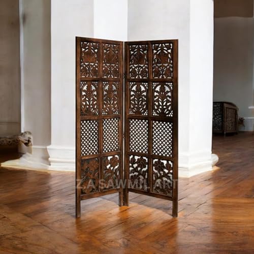 Image of Wooden Partition for Living Room, Privacy Divider, Wooden Room Separator, Divider for Office, Partition for Puja Room, (Mix Frame Design - Brown) (5 Feet - 2 Panels)