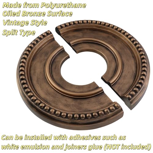 Image of PU Ceiling Medallions 2Pcs, 12.4 Inches x 3.86 Inches, Bronze Tone | Whole Cover Type, Fits 3.86 Inches Canopy, European Vintage Carving Style, Synthetic Foam Construction for Easy Installation