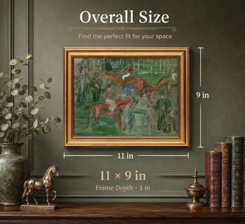 Image of Gold Framed 3D Textured Wall Art, Vintage Horse Racing Day Canvas Prints, Classic Abstract Equestrian Race Pictures Decor, English Country Jockey Gallery Artwork for Living Room Office Study 9x11in