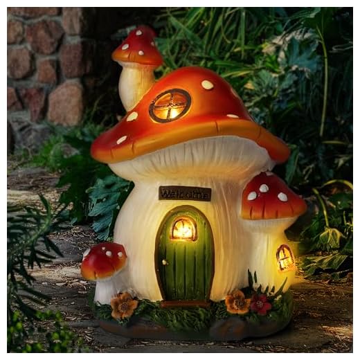FHWTY Mushroom House Garden Statue Outdoor, Solar Light Mushroom House Garden Figurines for Lawn, Balcony, Yard Decoration, Outdoor Garden Decoration