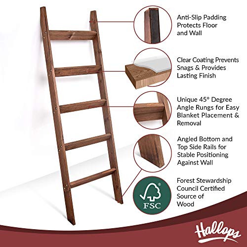 Blanket Ladder 5 ft. Wood Rustic Decorative Quilt Ladder. Brown Vintage Wooden Decor. Throw Blankets Holder Rack