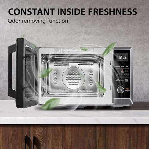 TOSHIBA Air Fryer Combo 8-in-1 Countertop Microwave Oven, Convection, Broil, Odor removal, Mute Function, 12.4" Position Memory Turntable with 1.0 Cu.ft, Black stainless steel, ML2-EC10SA(BS)