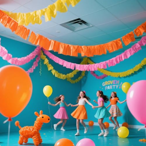 Image of We Moment Pink Orange and Yellow Crepe Paper Streamers Party Streamer 1.8 Inch Widening 6 Rolls,Party Decoration Streamer 82 feet per roll for Birthday Party Decoration