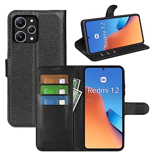 Custodia Portafoglio JIUNINE Per Xiaomi Redmi 12 – Pelle Sintetica Con Pattern Rombico 3D – Interno TPU Antiurto, Porta Carte E Contanti, Chiusura Magnetica – Nero