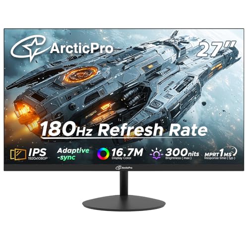 Image of ArcticPro 27inch Gaming Monitor 180Hz, Fast IPS, FHD 1080p Monitor, 1ms, Adaptive Sync, HDMI & DP Ports, 3-Sided Frameless, Enhanced Eye Care, VESA, Tilt Adjust