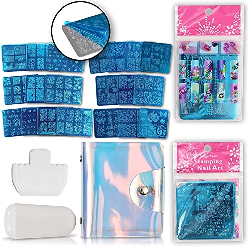 Nail Stamping Plates Kit with 20 Stainless Steel Nail Plates and Bag