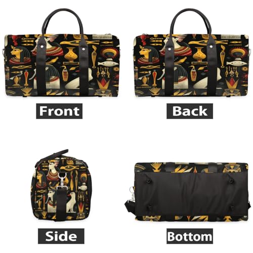 Travel Duffle Bag Egyptian Characters Pattern Foldable Travel Bags for Men Women, 17 Inch Gym Bag Workout Bag Carry on Weekender Overnight Bag for Gym Travel2
