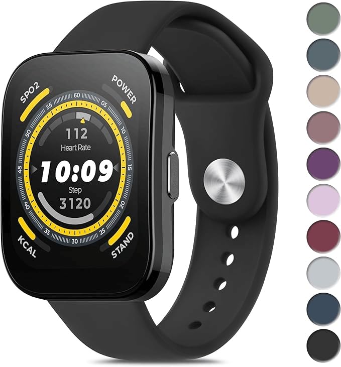 YLK 22mm Strap for Amazfit Bip 5/Amazfit Blance/Amazfit GTR 2/GTR 3/GTR 4, Silicone Wristbands for Amazfit Bip 5/Amazfit Blance (22mm, Black)