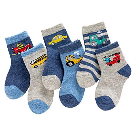 CHUNG Little Big Boys Cotton Socks Calf Crew Casual Dino Pattern 2020 Autumn Winter School Daily (2-4 Years, Car) Cover
