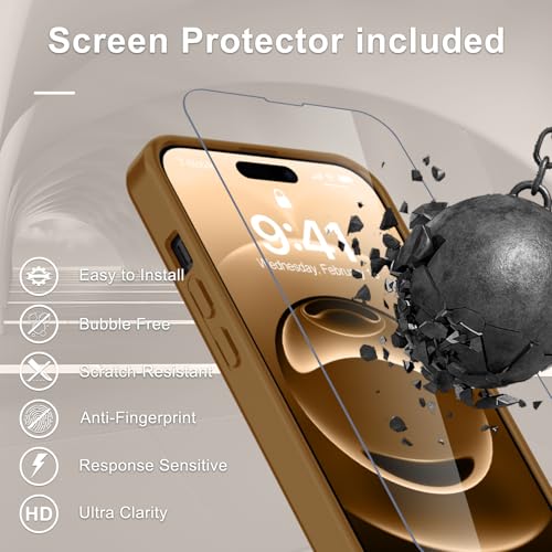 Image of YENAPOON for iPhone 15 Plus Case, iPhone 14 Plus Case, Matte Magnetic Phone Cover with 1 Screen Protector [Support for MagSafe] [Shockproof Military Grade Protection] Translucent Frosted Back, Brown