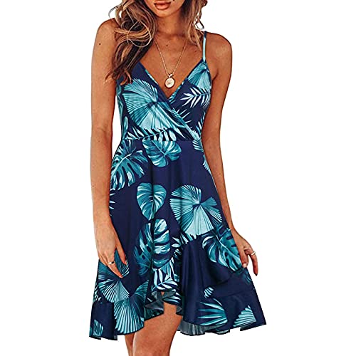 LoveLeiter Sommerkleid Damen Einfarbig Spleißen ärmellos Schwingen Kleid Rundhals Sommer Trägerkleid Kurz Kleider Sexy MiniKleid Midi Kleider Elegant Knielang Kleid Vestkleid Volant Kleid