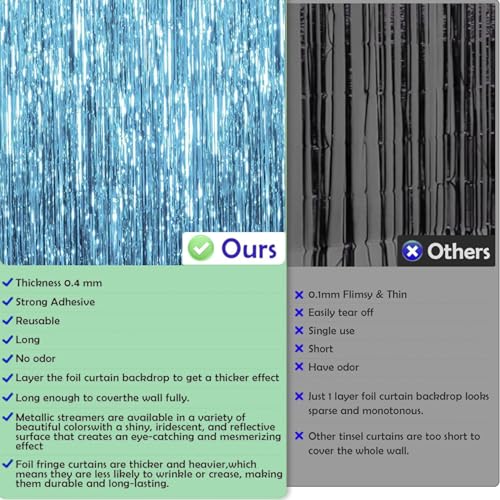 Image of Pool Party Decorations - Blue Tinsel Streamers Backdrop Banner | Summer Party Favors Supplies Indoor Outdoor - Ocean Themed Party Decorations for Beach Sea Water Blue Birthday,2 Pack