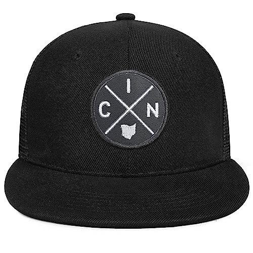 CIN Cincinnati Flat Brim Snapback Trucker Hat Mesh Hip Hop Flat Bill hat for Men & Women & Unisex Adjustable Baseball Cap