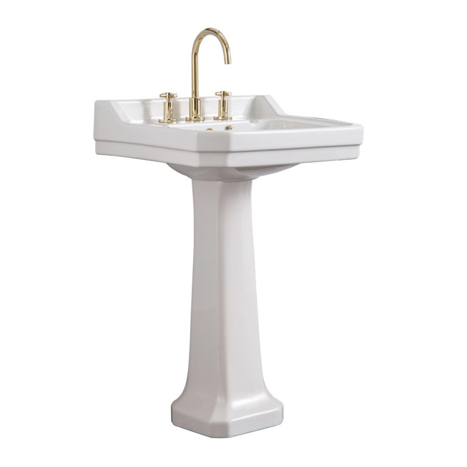 Zhaoj24-05 One Color Pedestal Sink Bathroom Pedestal Sink With Overflow, Ceramic Glossy White Basin Classic Bathroom Combination With Gold Faucet And Drain Kit