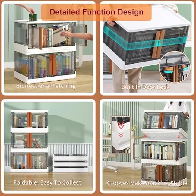 Plastic Storage Bins with Lids 3-Tier Collapsible Clear Storage Bins with Wheels Stackable Closet Organizers Foldable Box Storage Containers for Home Office Trunk Outdoor (41QT, 3 Packs)