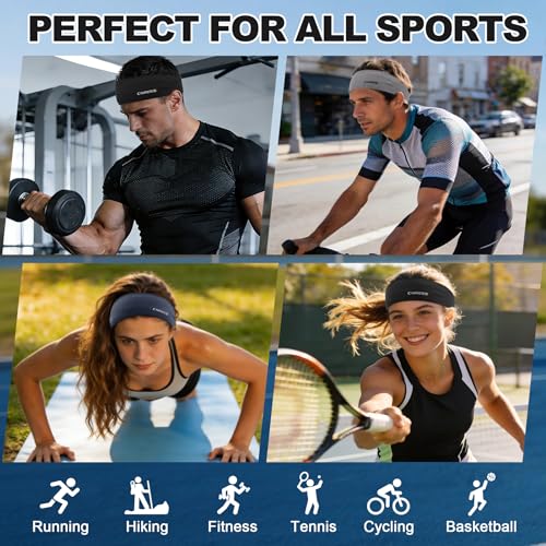 Image of Sports Headband for Men & Women - High Elastic Moisture Wicking Sweatband, Breathable Quick Dry Athletic Hairband for Running, Yoga, Gym, Workout
