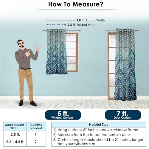 Image of Window Curtains 5 Feet Long Set of 2 |Light Filtering Curtains for Window |Abstract Design, Polyester Curtain and Drapes for Living Room|(118 x 152 cm, Grey & Blue| Perfect for Home Decor