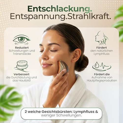 2 Stück hochwertige lymphatische Gesichtsbürste Lymphdrainage Bürste Gesicht Lymphbürste für Gesichtsmassage Massagebürste Alpenfaser Face Brush Massager Trockenbürste mit Naturborsten