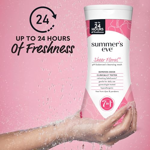 Image of Summer's Eve Feminine Wash, Sheer Floral, Daily pH-Balanced Body Wash for Women, Feminine Care to Remove Vaginal Odor, Gynecologist Tested, 15 Fl Oz (Pack of 3)