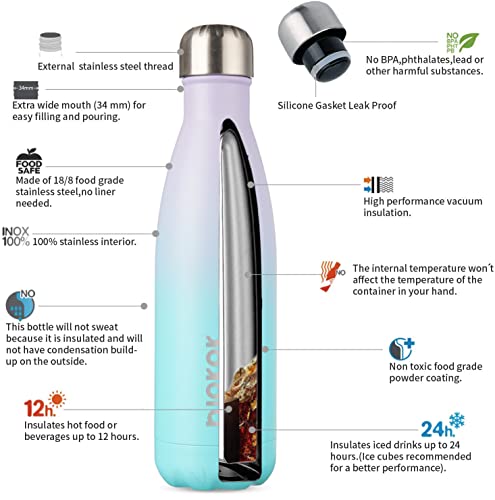 Image of BJPKPK 17 oz Insulated Water Bottle, Stainless Steel Flask, Leak Proof