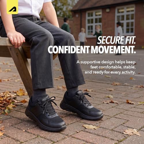 Image of Boldfit School Shoes Black for Boys & Girls Lightweight EVA Sole Breathable Mesh & PVC Upper Anti-Skid Velcro & Lace Closure Uniform Footwear for Kids Comfortable School Shoes