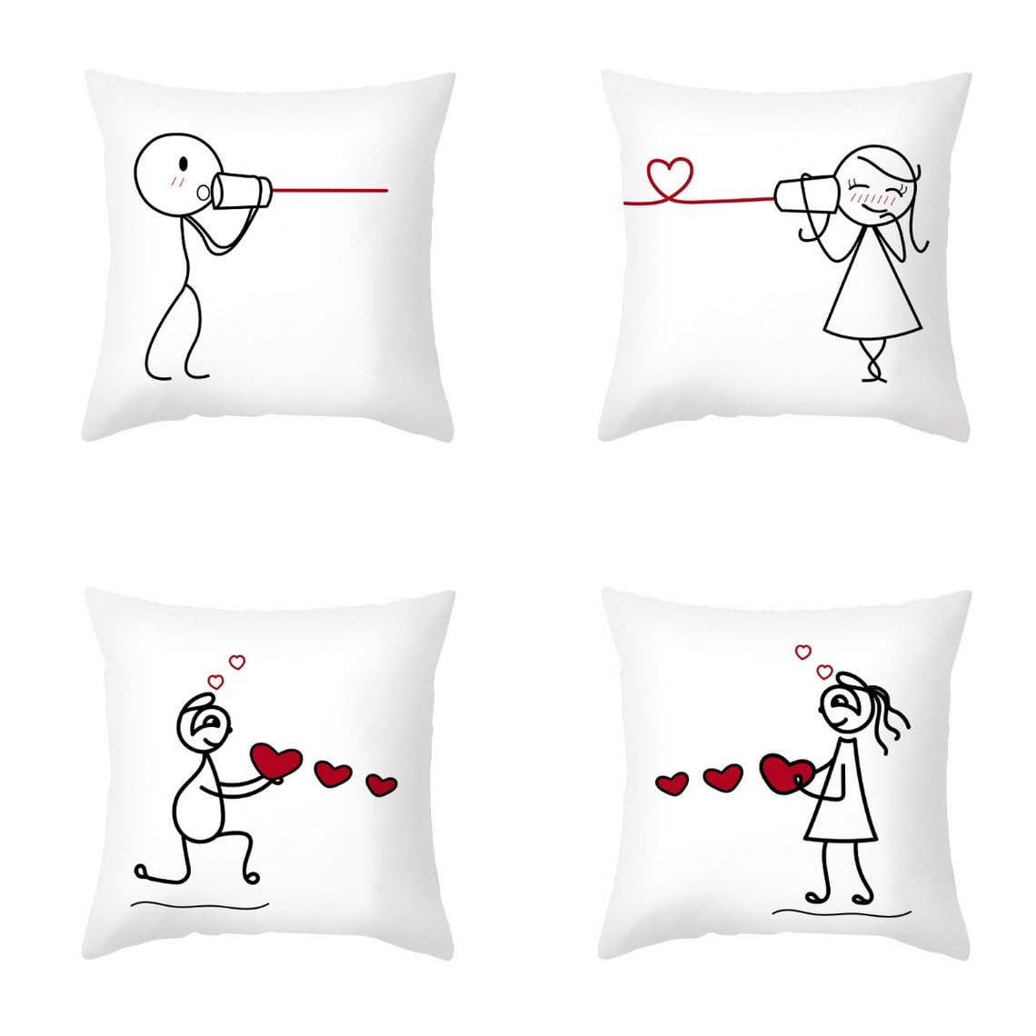 Chenlane Silk Couch Pillow Cover Large Outdoor Sofa Cushion Covers Cute Cartoon People Valentine'S Day, Coversthrow Sectional Exquisite Prints 50x50 cm, 4Pcs
