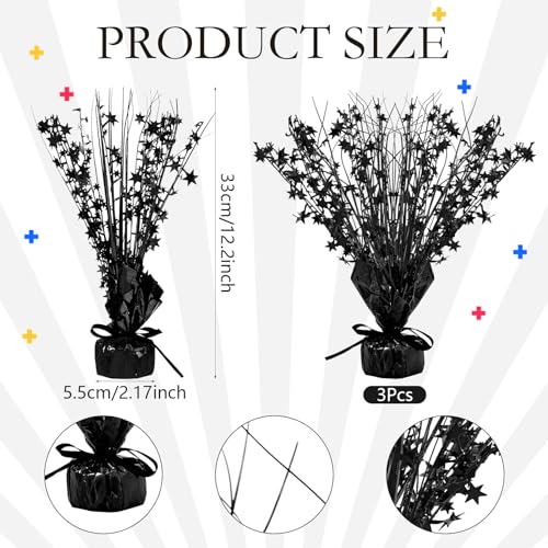 Image of Crowye 3 Pieces Metallic Foil Spray Centerpiece Birthday Table Decoration Star Burst Centerpieces Graduation Table Decor for Birthday 2026 Party Holiday(Black)