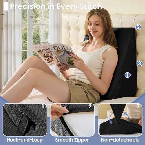 Image of Sasttie Wedge Pillow for After Surgery, Adjustable Bed Wedge Pillow Headboard for Acid Reflux, Sleeping, Neck & Back Support, with Removable Cover, Black