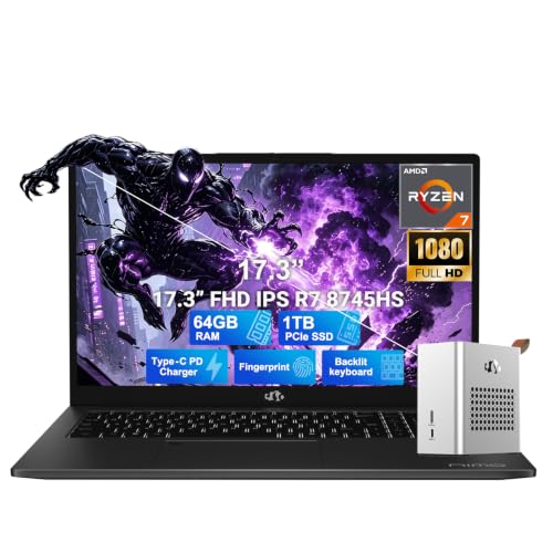 Image of NIMO 17.3 inch Light-Gaming-Laptop, AMD Ryzen 7 8745HS 64GB DDR5 1TB SSD Radeon 780M, Fingerprint FHD PC w /eGPU Dock with RX 7600M XT 8GB GDDR6 for Video Editing, AI Tasks, Remote Streaming, 2-Yr Warranty