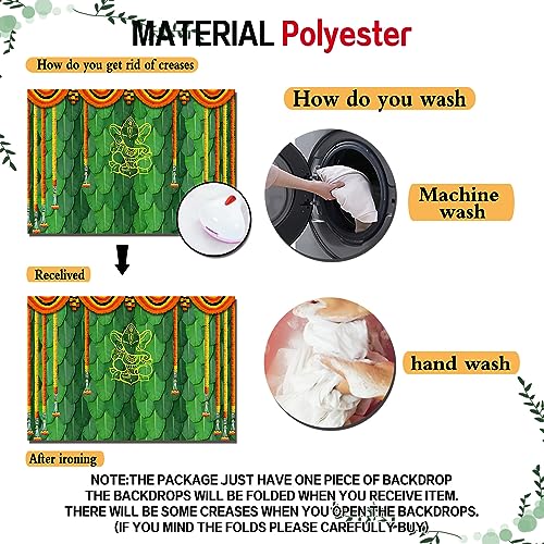 Indian Carnival Photography Backdrop Banana Leaf Green Chatiya Ganesh Background Mehndi Diwali Festival Marigold Puja Ganpati Wedding Photo Tapestry Booth Props Supplies 7x5ft - Image 7