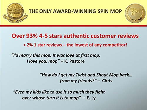 Twist and Shout Mop - Award Winning Original Hand Push Spin Mop - Life Time Warranty (2 Microfiber Mopheads Included)
