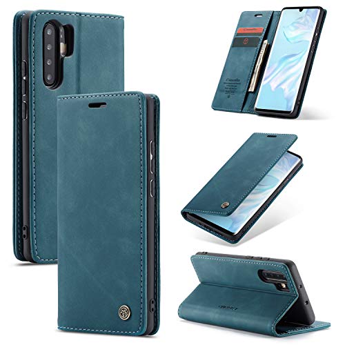 AKC Funda Compatible para Huawei P30 Pro Carcasa con Flip Case Cover Cuero Magnético Plegable Carter Soporte Prueba de Golpes Caso-Azul
