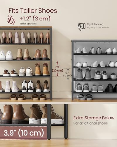 Image of VASAGLE 5-Tier Shoe Rack, Large Shoe Storage Organizer for Closet, Entryway, 18-24 Pairs, with 4 Metal Mesh Shelves, 10.8 x 29.5 x 36.6 Inches, Rustic Brown and Black ULBS115KD01