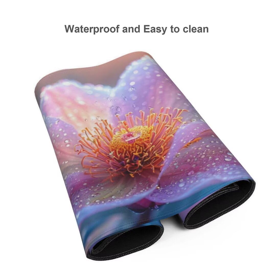 Alfombrilla de ratón 1400x600x3 MM, Alfombrilla Ratón XXL Extendida de Gran Tamaño con Bordes Cosidos, Base de Goma Antideslizante Almohadilla para Teclado, Flores de ensueño S-9347