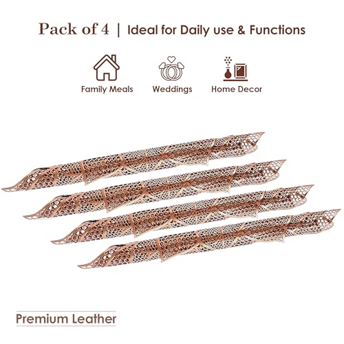 Image of Kuber Industries 4 Pcs Set Leather Side Table Mats | Washable Placemat /Dining Table Mat for Wedding and Family Functions | Patta Design - Copper