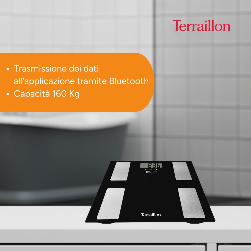 TERRAILLON Bilancia per persona connessa SMART CONNECT - IMC - 8 utenti - Bluetooth Low Energy - Capacità 160 Kg - Nero