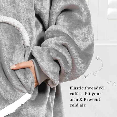 Image of Oversized Wearab Blanket Hoodie, Cozy Flannel Blanket with Sleeves and Zipper for Women, Mens, Teens